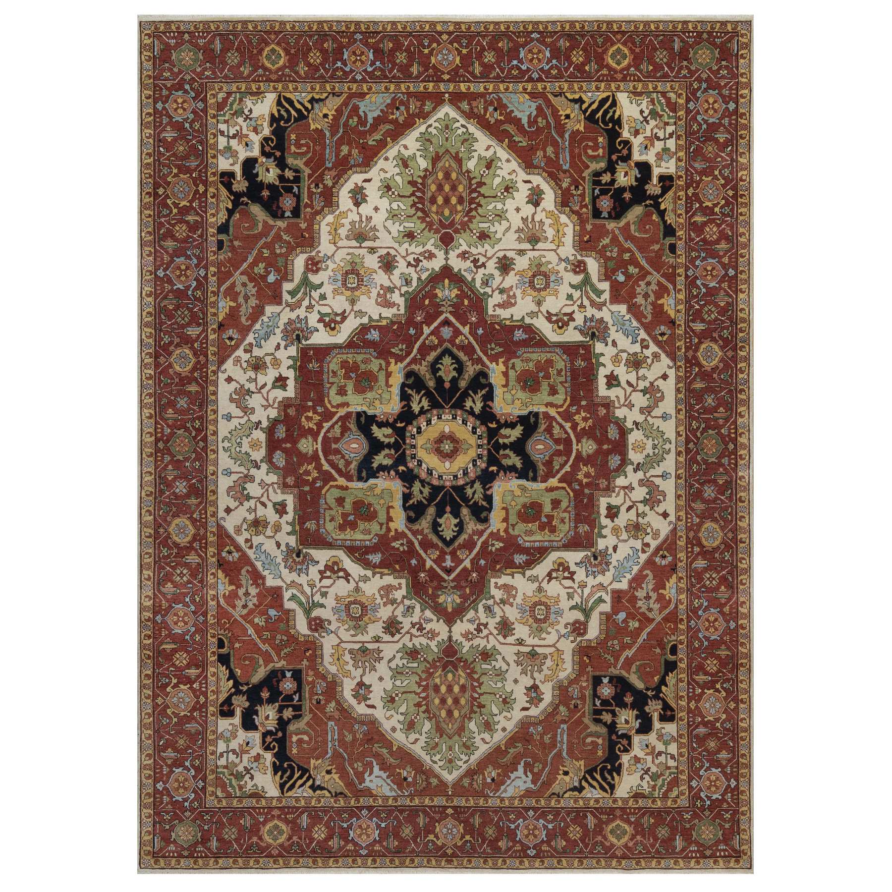 8'8"x12' Chiffon White, Antiqued Fine Heriz Re-Creation with Medallion Design, Hand Knotted, Hand Spun New Zealand Wool, Soft Pile, Vegetable Dyes, Oriental Rug 